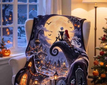Spooky Halloween Flannel Throw Blanket Custom Halloween before Christmas Personalized Gift Cozy Home Bedding Decor