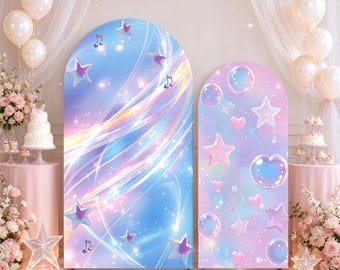 Arco di compleanno a tema musicale, sfondo rosa per feste di compleanno per bambini, K-Pop, decorazioni personalizzate.
