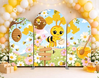 Arco di compleanno a tema ape, sfondo per la festa del primo compleanno di Sweet Abejita Chiquita Baby.