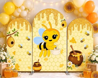 Arco di compleanno a tema ape, sfondo per la festa del primo compleanno di Sweet Abejita Chiquita Baby.