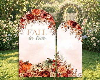 Sfondo per arco da addio al nubilato "Fall in Love", personalizzato per feste di compleanno autunnali e matrimoni.