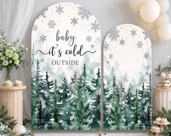 Fuori fa freddo - Arco per baby shower - Sfondo per festa di Natale con foresta innevata - Decorazione per feste natalizie