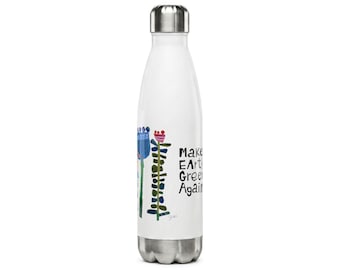 Borraccia Termica in Acciaio Inox 500ml | Make Earth Green Again | Regalo Ecologico e Attivista | Bottiglia Riutilizzabile Collage Ambiente