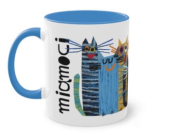 Tazza Gatti Gek Tessaro con Interno Colorato | Mug d'Autore Bicolore Miamoci | Regalo Amanti dei Gatti | Tazza Ceramica Arte