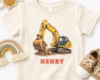 Personalized Excavator Kids Shirt, Construction Toddler Tee, Digger Truck T Shirt, Custom Name Boys Shirt, Youth Construction Tee