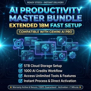 究極のAI生産性マスターバンドル - 18ヶ月延長、迅速なセットアップと構成ガイド、Gemini AI Pro、デジタルアクセスに対応