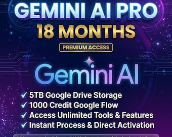 Gemini AI Pro – 18-Monats-Abonnement | Verfügbar bis 25. Oktober 2026 | 5 TB Cloud-Speicher & 1000 Flow-Credits | Sofortige Aktivierung