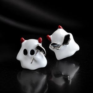 Cute Ghost Earrings, Enamel Devil Ghost Stud Earrings, S925 Silver Jewelry, Spooky Halloween Earrings, Kawaii Unique Gift