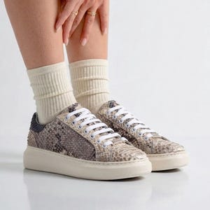 Real Natural Python Leather Sneakers | Handmade Luxury Casual Shoes | Exotic Leather Fashion Shoes | Premium Footwear
