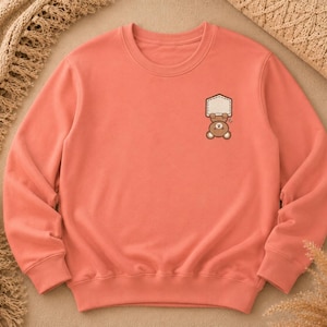 Cute Toast Bear Sweatshirt — Tiny Chest Patch Graphic Crewneck