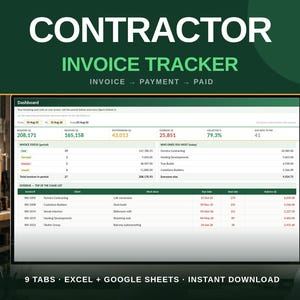 Contractor Invoice Tracker Spreadsheet: Overdue Payment Log & Client Statements for Excel and Google Sheets