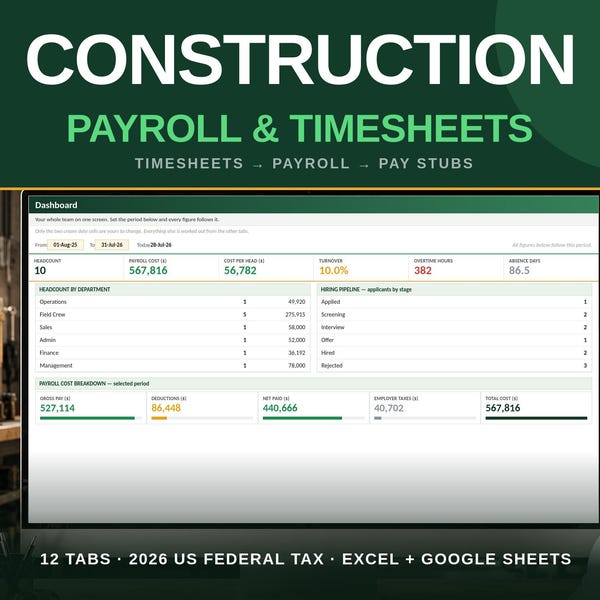 Excel Timesheet 2026 - Etsy