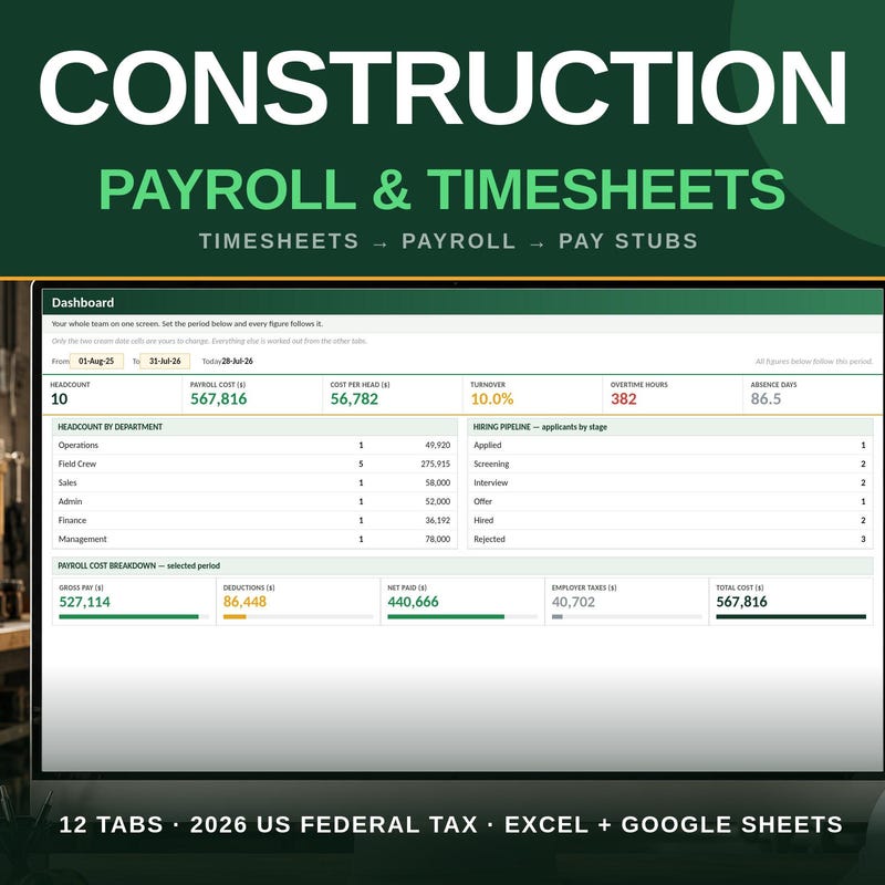 Excel Timesheet 2026 - Etsy