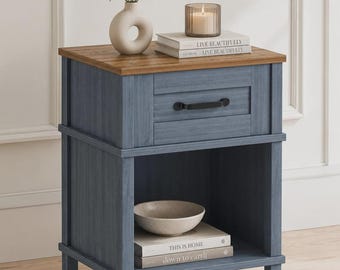 Farmhouse Nightstand with Drawer, Rustic Wood Bedside Table, Modern Storage Cabinet