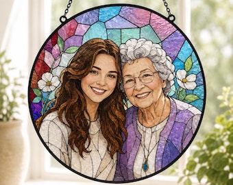 Personalized Family Portrait Stained Glass Suncatcher, Custom Memorial Gift from Photo, Healing Window Art for Cherished Memories