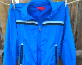 80s Windbreaker Track Jacket  - Blue Nylon - Size Small Unisex