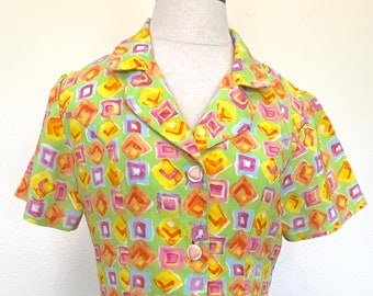 80s Mod Bright Abstract Print Blouse -  Mila Creation - Size Small