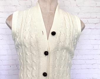 80's Sweater Vest - Button Up - Cable Knit - Size Medium