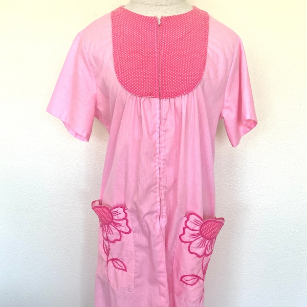 70's Pretty in Pink - Mumu - House Coat - Sears - Size 18- Large