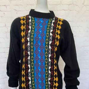 80s Tribal Print -Pullover Mock Neck Sweater - Medium - Unisex - Landmark Brand