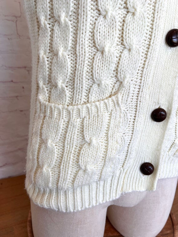 80's Sweater Vest - Button Up - Cable Knit - Size… - image 8