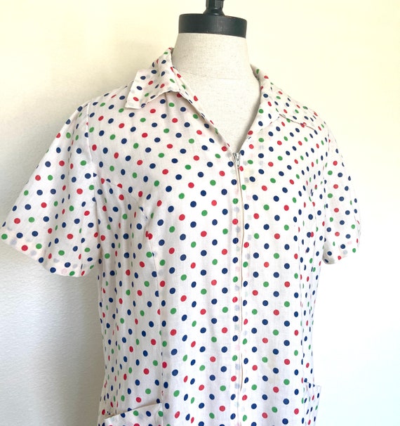60's Dress -Sears Zip Up Polka Dot Duster Style  … - image 2