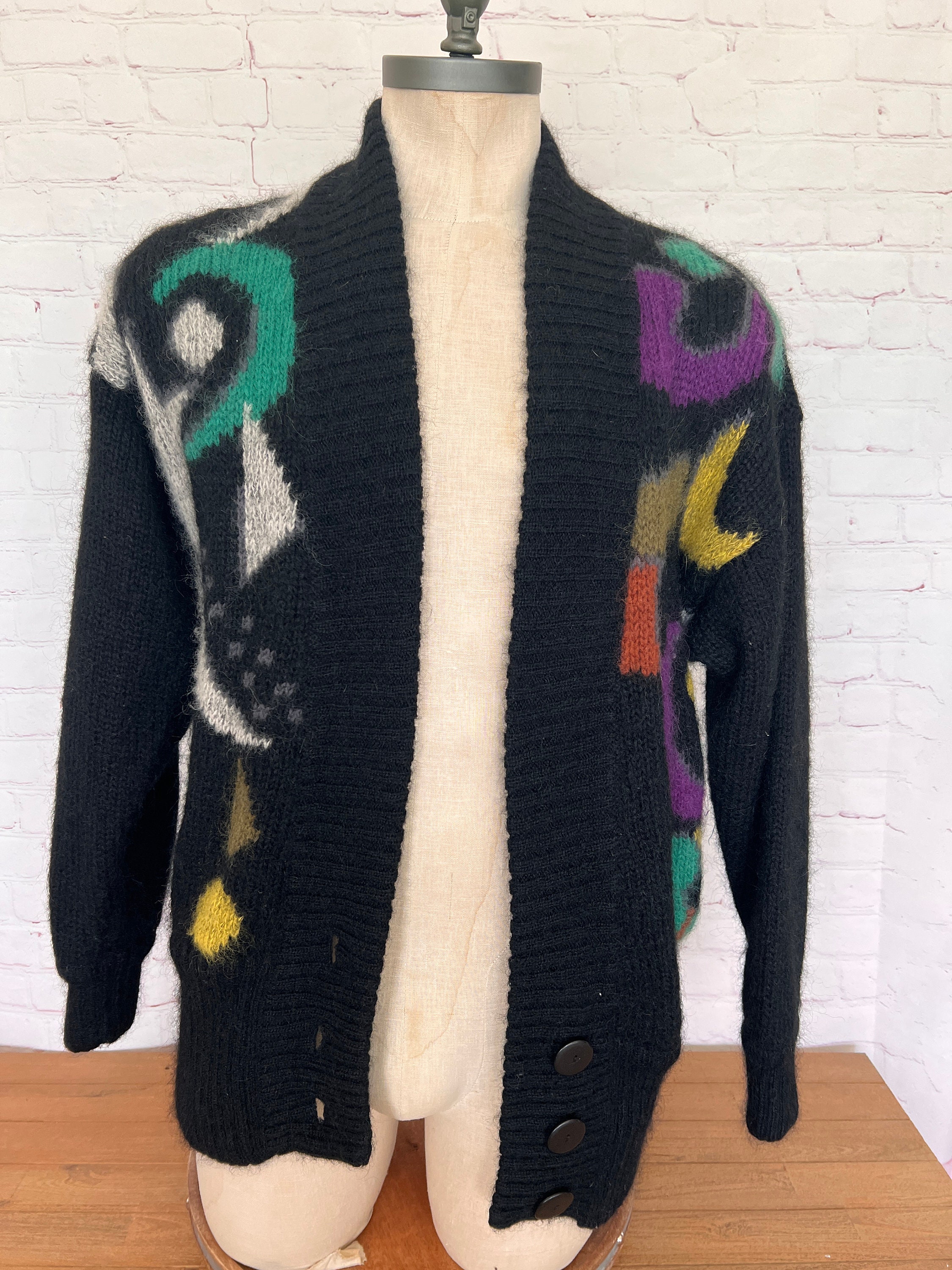 80's Abstract Cardigan -oversized - Wool Blend - Ladies Fashions SKVJT ...