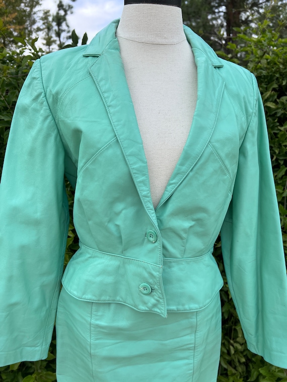 80's Leather Suit - Mint Green - Size 4 & 10 - Wi… - image 2