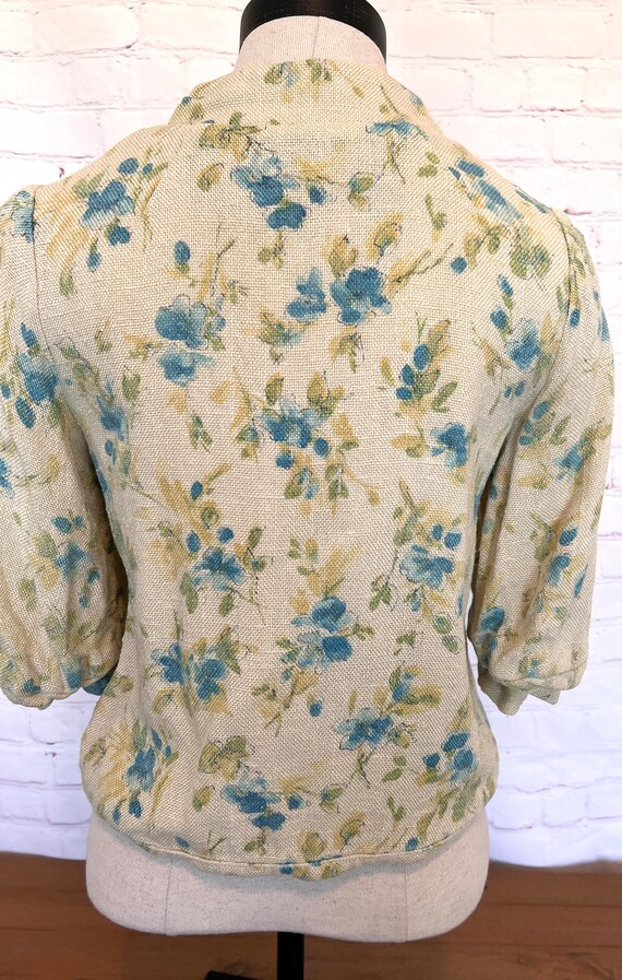 70's Soft Burlap Crop Button Up Blouse - Size Sma… - image 2