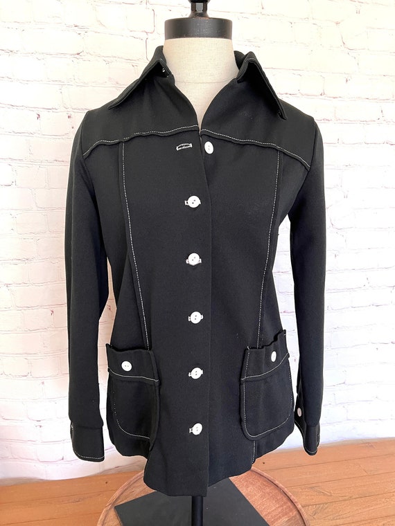 70's Black Jacket/Shirt - Womens Polyester - NPC … - image 1