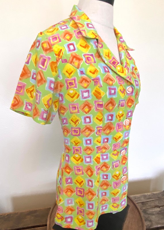 80s Mod Bright Abstract Print Blouse -  Mila Crea… - image 3