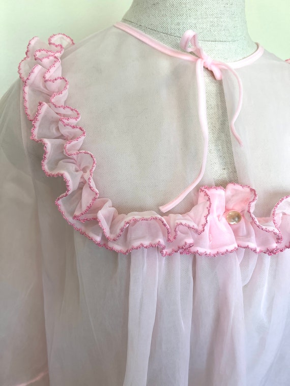 60's Sheer Pink Chiffon Robe - Size Medium - Mont… - image 7