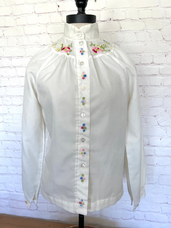 70's Embroidered Off White Blouse - Unique - Size… - image 7
