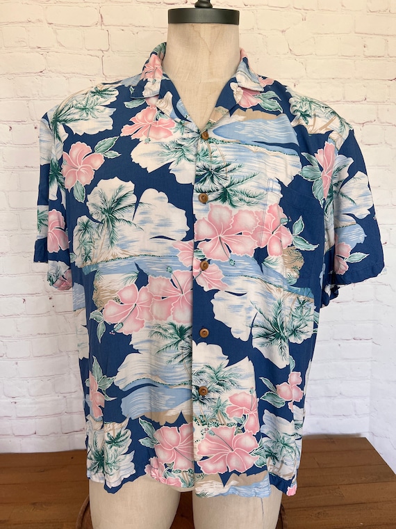 80's Paradise Found - Blue Hawaiian Shirt - Size L