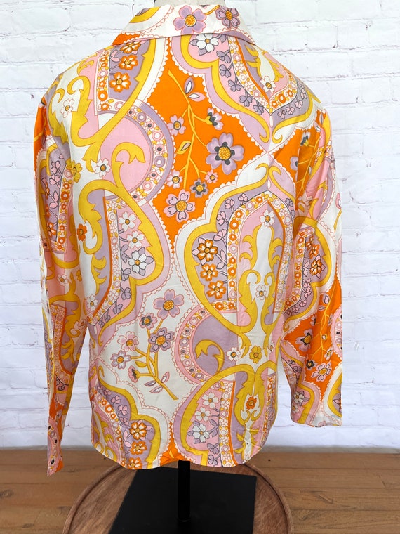 70's Alex Coleman Funky Floral Print Blouse - Siz… - image 4