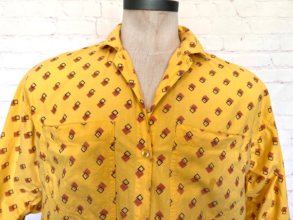 70's Geometric Print Shirt - Short Sleeve - Size … - image 5