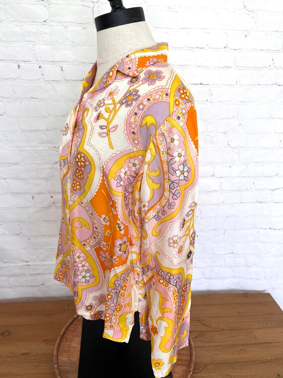 70's Alex Coleman Funky Floral Print Blouse - Siz… - image 5