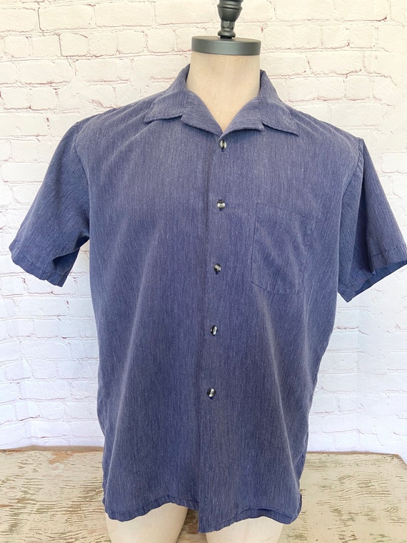 70's Whitehall - 70s Mens Blue Short Sleeve Shirt 
