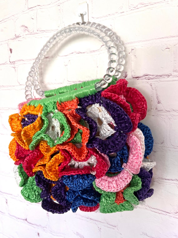 Bright Colored Crochet Handbag - Handmade 90's
