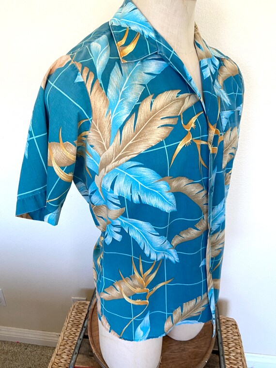 70's Waikiki Holiday Mens Hawaiian Turquoise Shir… - image 3