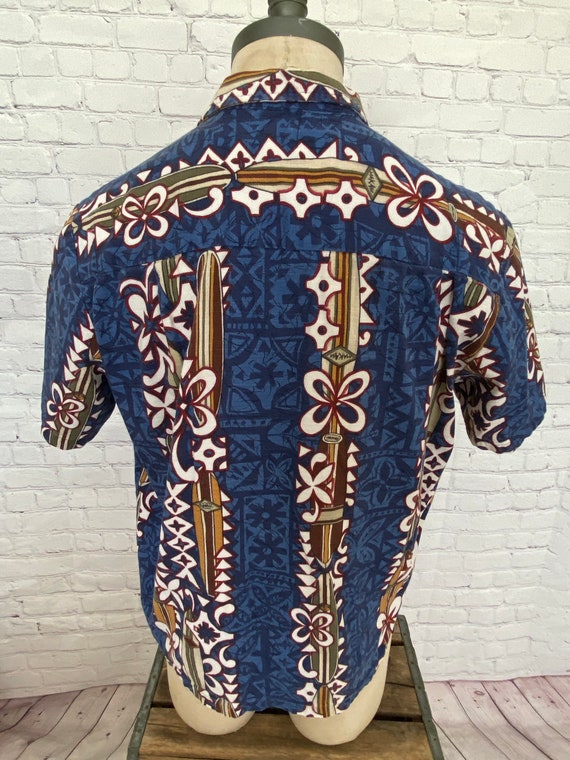 80's RJC Barkcloth Royal Blue Mens Hawaiian Shirt… - image 8