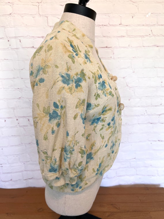 70's Soft Burlap Crop Button Up Blouse - Size Sma… - image 3
