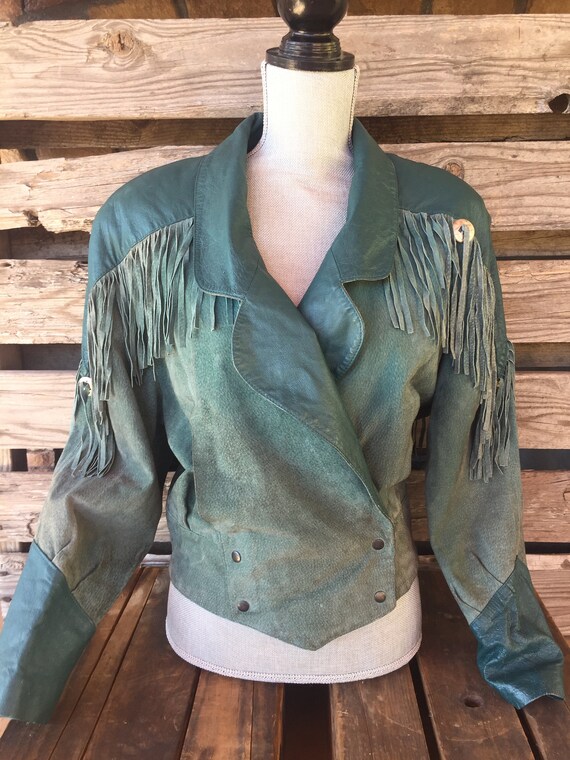Scully Green Fringe Leather Suede Crop Jacket