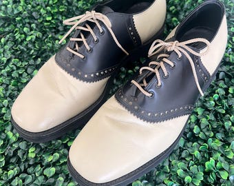 British Walkers Saddle Shoes Leather Black Beige Size