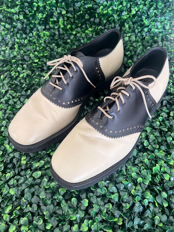 British Walkers Saddle Shoes Leather Black Beige Size