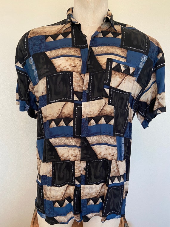 90's Ringo Sport Mens Abstract Short Sleeve Shirt 