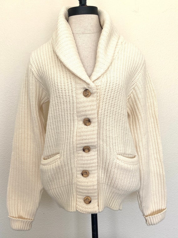MissCellaneousGoods 80's Jcpenney Rolled Collar Cardigan- Off White/Cream - Unisex