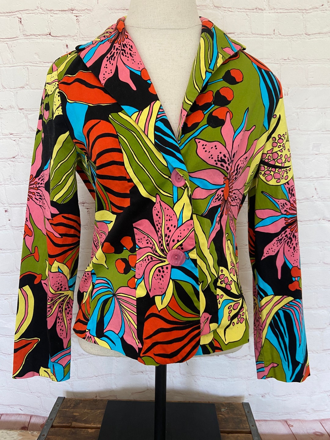 Russell Kemp New York Womens Bright Flashy Mod Floral Jacket