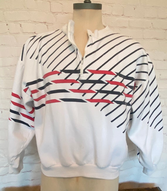 90s Pullover Zip Sweatshirt - Abstract Print - XL