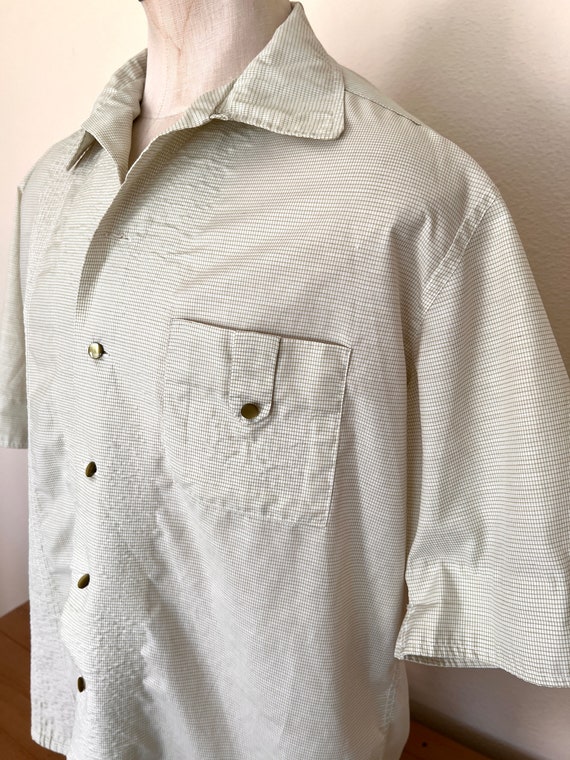 90's Mens Short Sleeve Shirt - Handmade - Pale Gr… - image 6